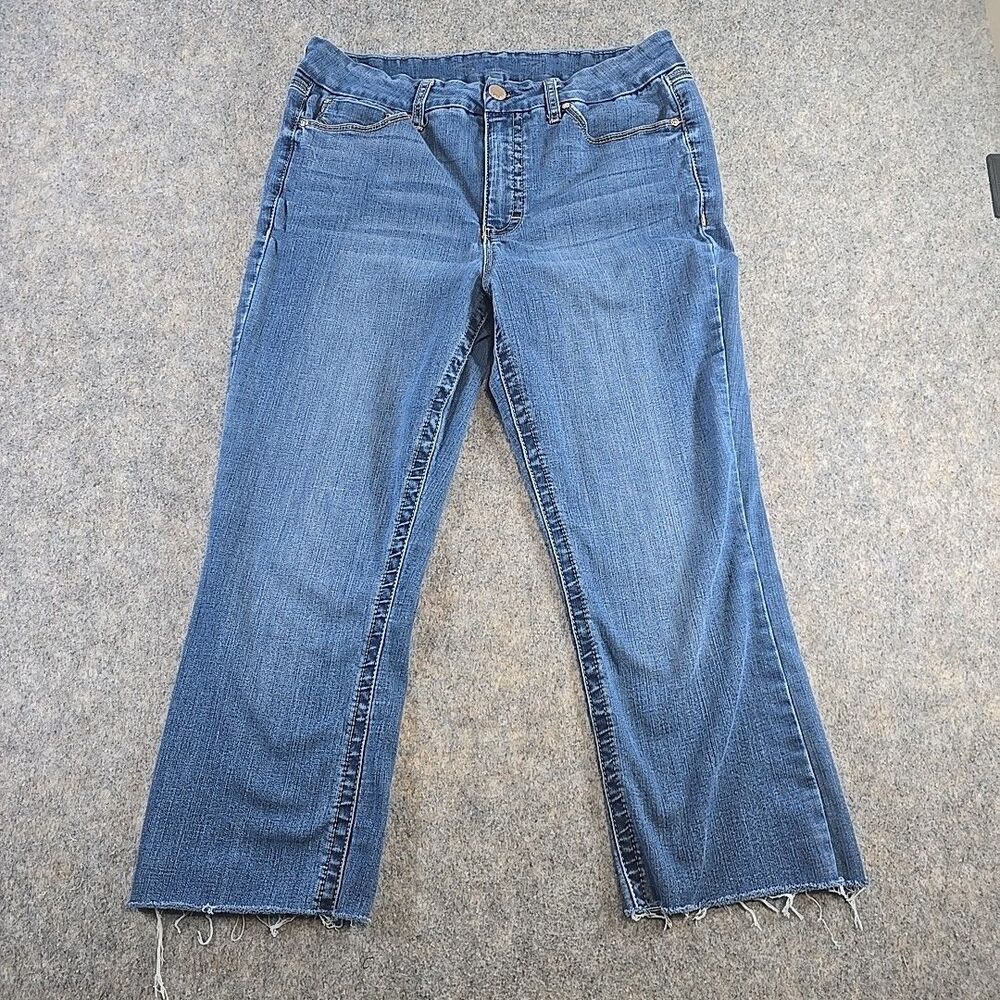Seven 7 Women's Tummyless Panel Capri Jeans Size 14 Med Wash Denim DIY Raw Edge